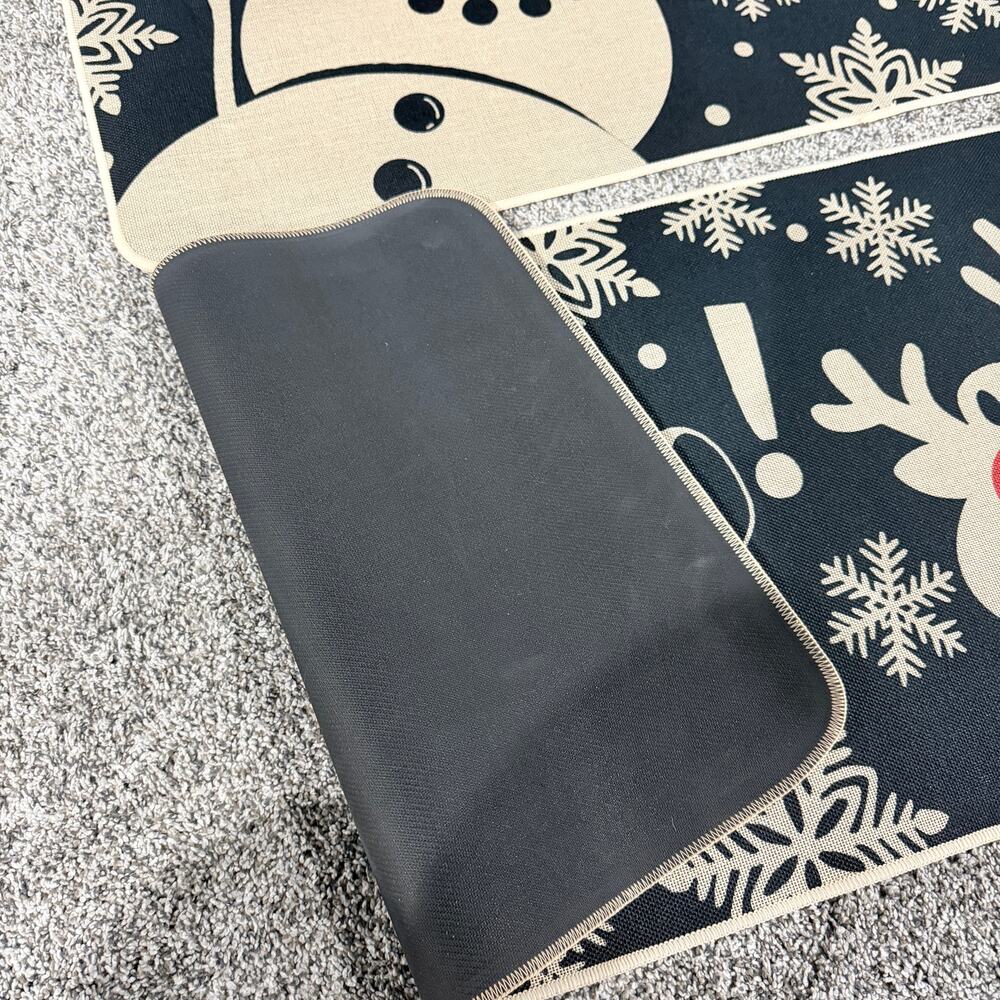 NEW Reindeer Holiday Christmas Kitchen Mats Set of 2, Non Slip Washable, Snowman - Picture 3 of 7